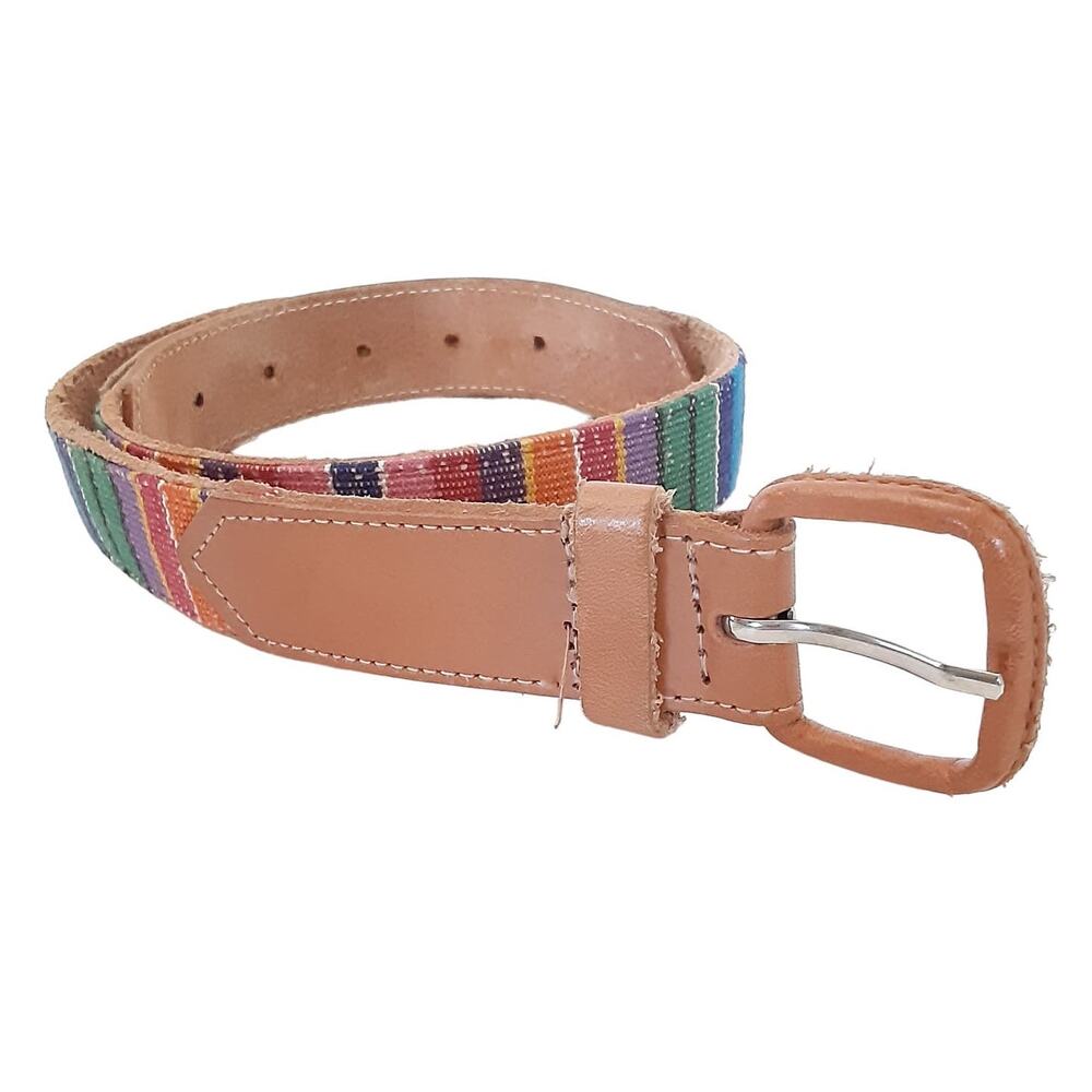 Ashley Moore Tapestry Inlayed Genuine Leather Multicolor Embroidered Belt Sz S